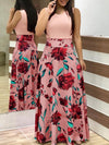 Women Dress - Short Sleeves O Neck Floral Printed Draped Long Dress - Blindly Shop