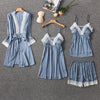 Satin Pajamas With Shorts 4-Piece Sleepwear Suits