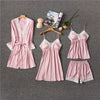 Satin Pajamas With Shorts 4-Piece Sleepwear Suits