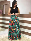 Women Dress - Short Sleeves O Neck Floral Printed Draped Long Dress - Blindly Shop